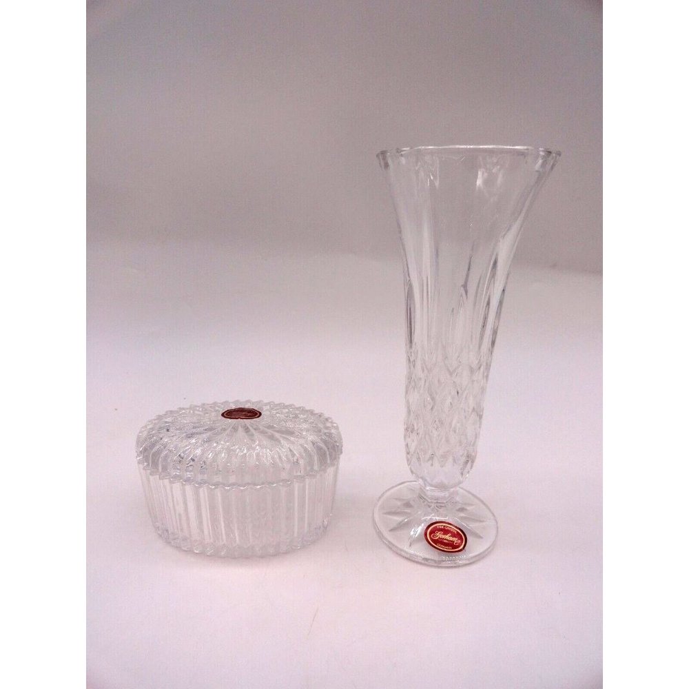 Footed Fine Crystal Bud Vase/ Covered dish by Gorham 7-7/8" tall Germany